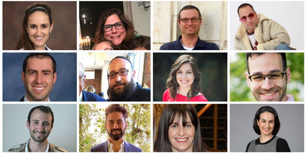 Left column: Dr. Shuli (Roditi) Kulak; Ariel Mintz; Ilan Regenbaum. Left middle column: Caroline (Katz) Gold; Yosef Levine; Aryeh Katz. Right middle column: Dani Waxman; Shira (Lankin) Sheps; Lisa Hawk. Right column: Etan Goldman; Imannuel Shalev; Dr. Meredith Weiss.